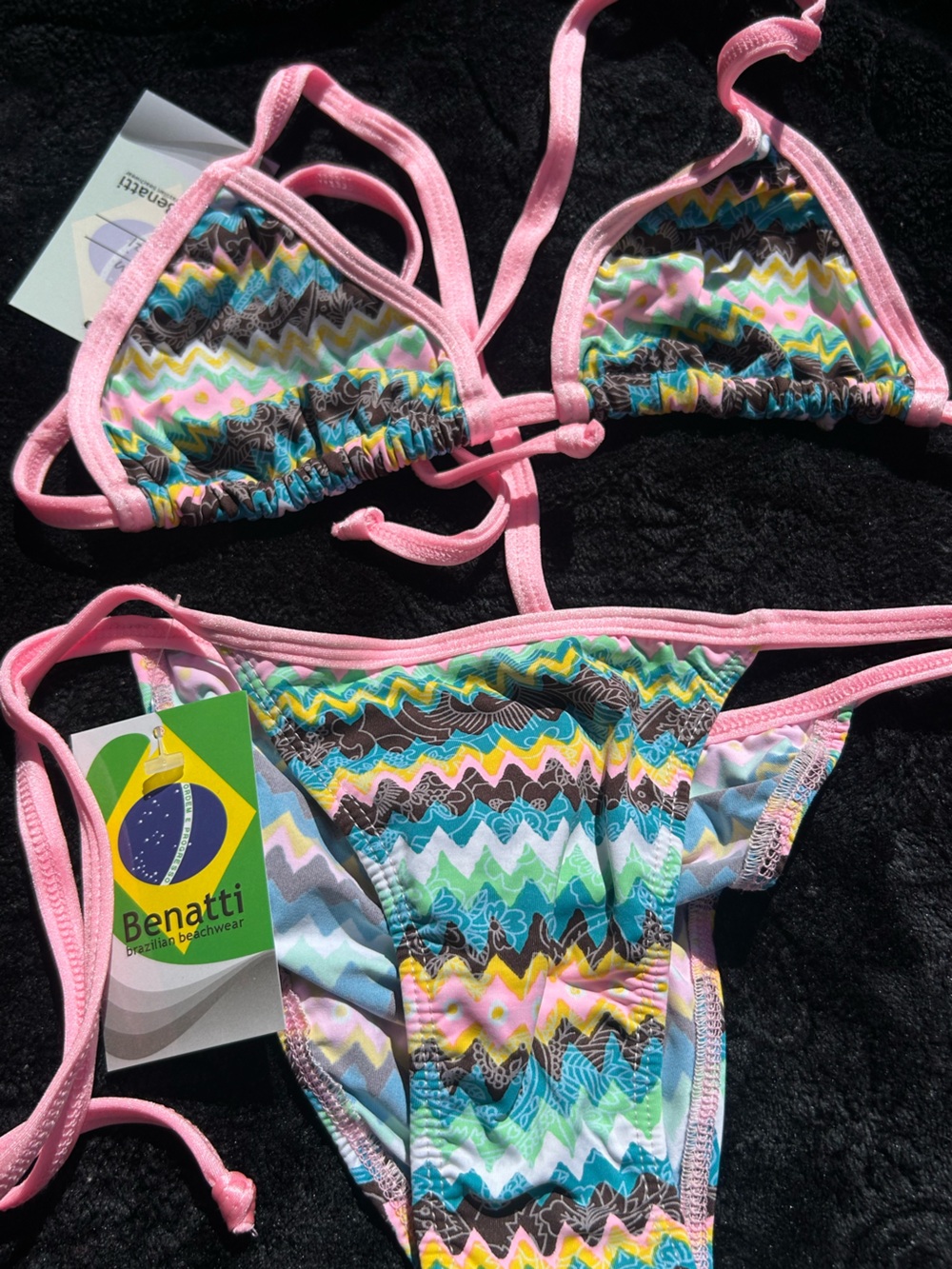 Kids Pink-Trim Chevron Bikini Set
